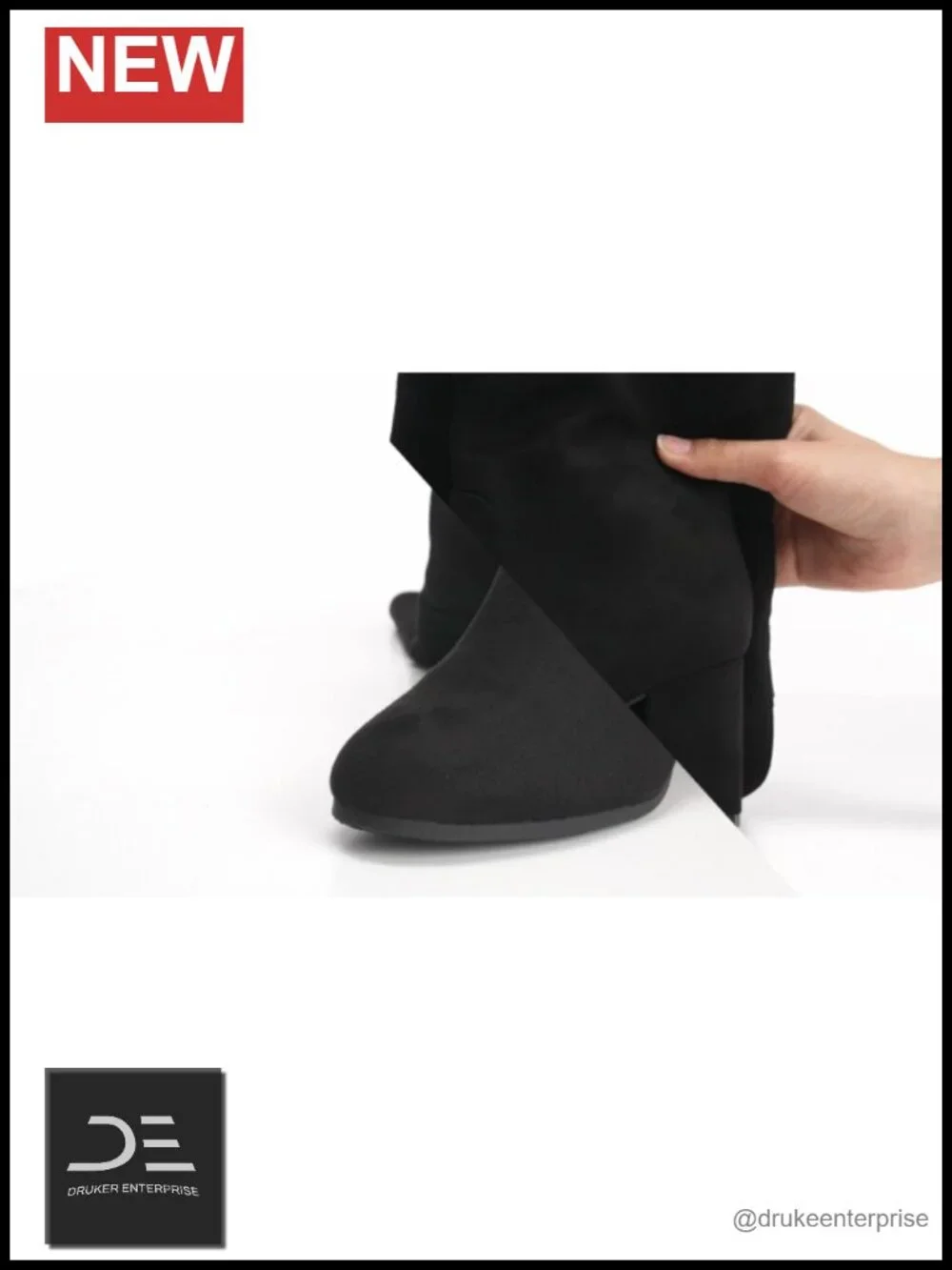 Stretch Suede Knee High Block Heel Boots